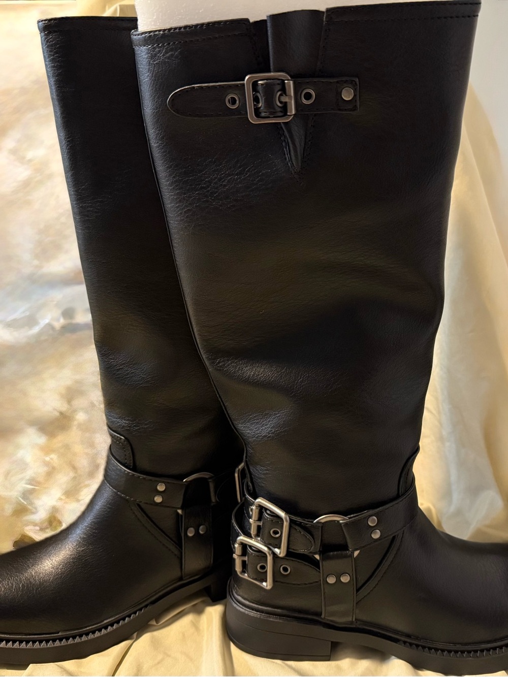 Billini Kylen Knee High Biker Boots Black Harness Riding Boots Size 9 - Picture 4 of 5